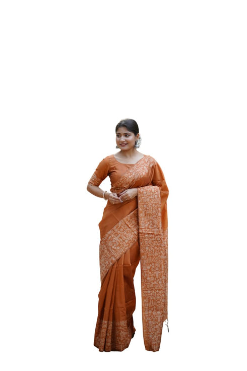 Vasthrlay Tussar Kalamkari Geometric Floral Design