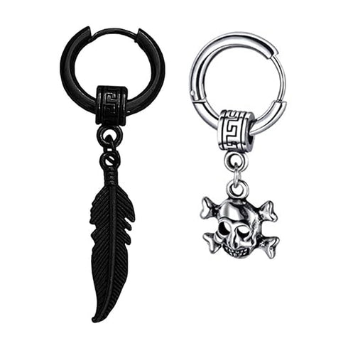 M Men Style Feather Ring Long Chain With Gothic Skeleton Head