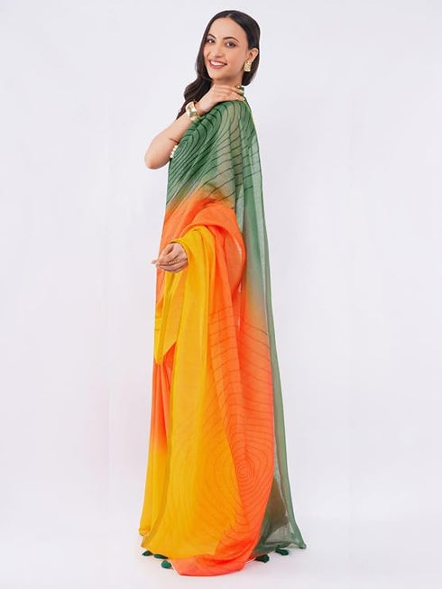 Vasthrlay Womens Yellow 2 Daisy Floral Prints Linen Saree With Zari Border And Unstitched Blouse Piece