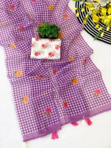 Vasthrlay Checked Pattern Tassels Unstitched