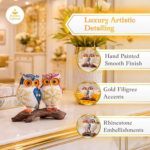 Hand-Painted Owl Couple Figurine | Decorative Showpiece Symbolising Wisdom & Love