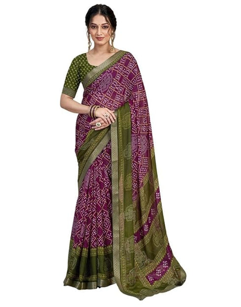 Vasthrlay Chiffon Bandhani Unstitched Yellow Saree