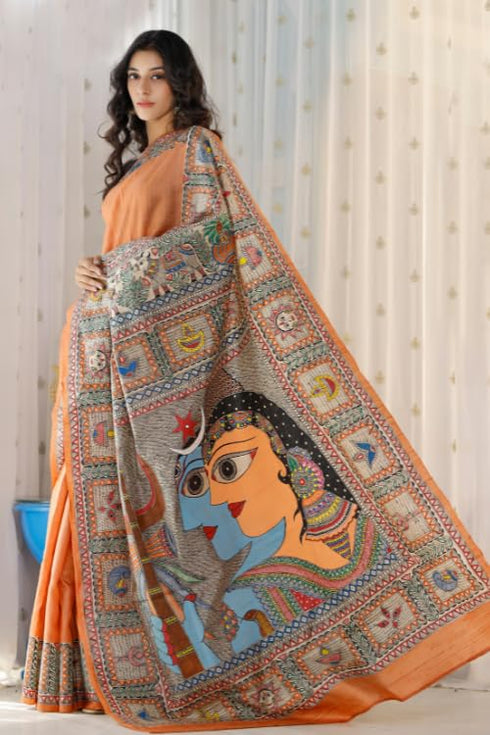 Vasthrlay White Printed Unstitched Saree
