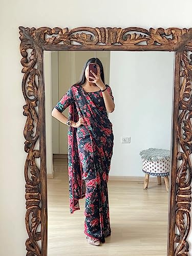Vasthrlay Pink Georgette Unstitched Saree