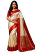 Vasthrlay Red Border White Durga Puja Gorod Bengali Saree | Pure Kanjivaram Sari Banarasi Silk Goroder Lal Par Sada Navratri Pooja Sari With Blouse