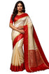 Vasthrlay Red Border White Durga Puja Gorod Bengali Saree | Pure Kanjivaram Sari Banarasi Silk Goroder Lal Par Sada Navratri Pooja Sari With Blouse