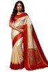 Vasthrlay Red Border White Durga Puja Gorod Bengali Saree | Pure Kanjivaram Sari Banarasi Silk Goroder Lal Par Sada Navratri Pooja Sari With Blouse