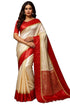 Vasthrlay Red Border White Durga Puja Gorod Bengali Saree | Pure Kanjivaram Sari Banarasi Silk Goroder Lal Par Sada Navratri Pooja Sari With Blouse