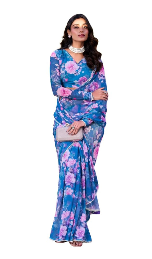 Vasthrlay Georgette Printed Valmoti Border