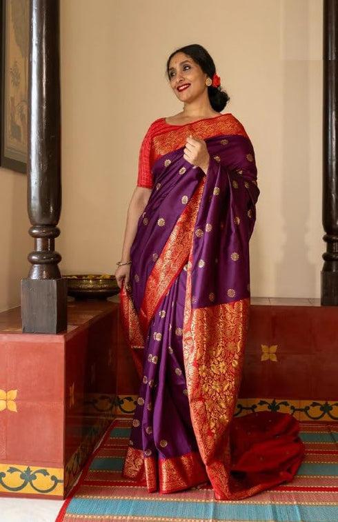 Vasthrlay Purple Banarasi Wedding Saree
