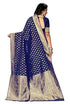 Vasthrlay Cotton Banarasi Silk Blue Saree With Unstitched Blouse Piece