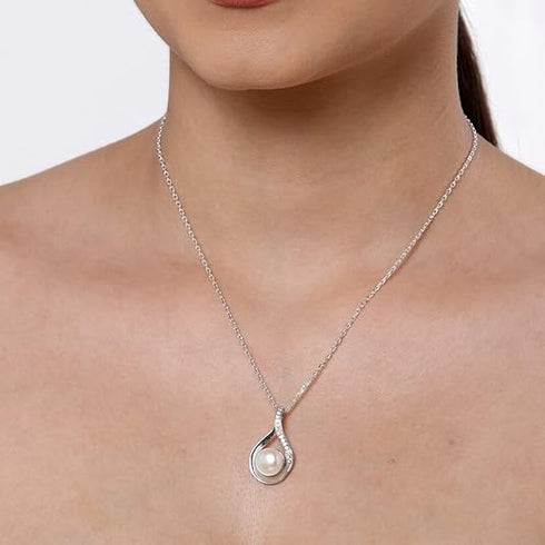Clara 925 Sterling Silver Real Pearl Pendant chain