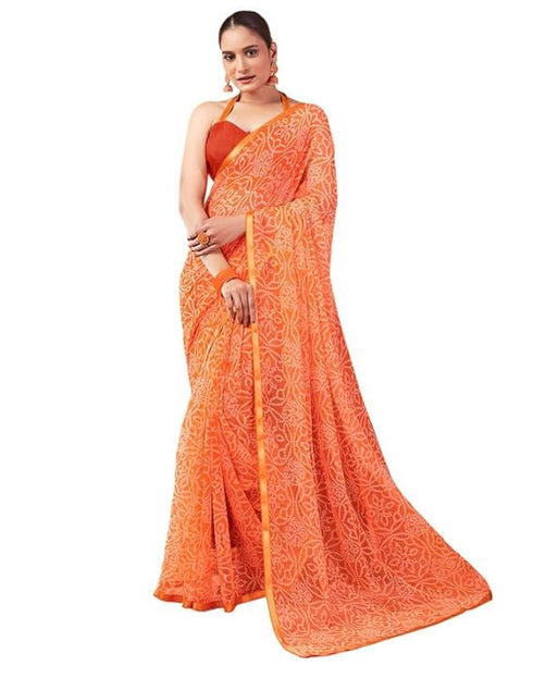 Vasthrlay Chiffon Bandhani Unstitched Peach Saree
