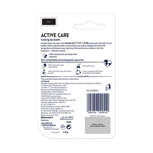 Nivea Men's Active Care Lip Balm Spf 15