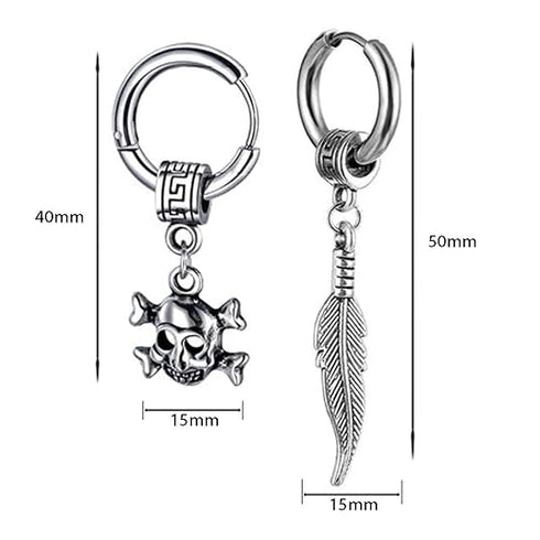M Men Style Men Gothic Skeleton Head Dangle Hoop Studs