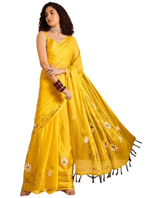 Vasthrlay Floral Tassels Yellow Traditional