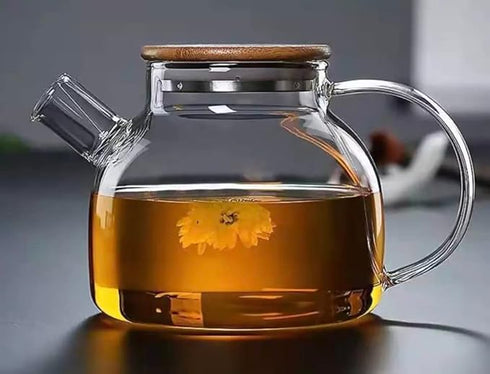 ZROY Enterprise Round Glass Tea Pot(Wooden Lid)