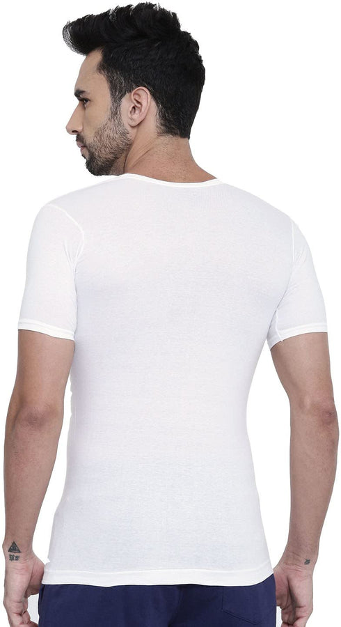 Dixcy Scott Cotton Plain/Solid Half Sleeve White Men's Vest - Pack of 10 (#Clasz-RNS-95 CM)