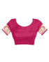 Vasthrlay Banarasi Jacquard Rani Pink | Golden Saree With Unstitched Blouse Piece