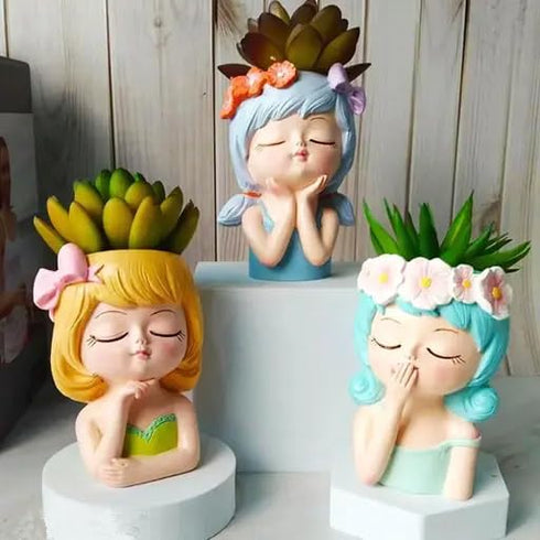 Craftpitaraa Head Planter Pot Resin Succulent Planter Little Girl Flower Pot