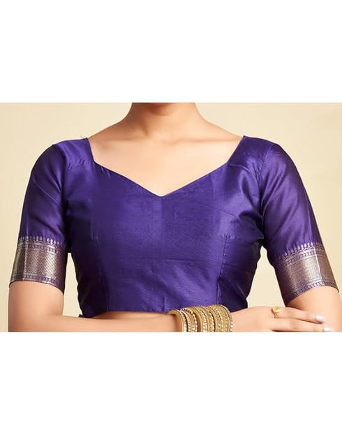 Vasthrlay Womens Banarasi Unstitched Wine Saree