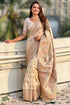 Vasthrlay Kanjivaram Pure Soft Silk Cream Saree With Unstitched Blouse Piece