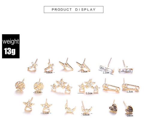 Pairs Boho Crystal Earring Set Cute Hoop Stud