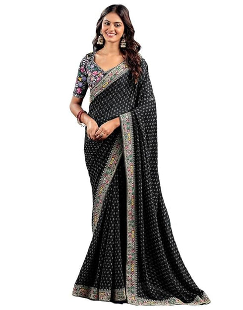 Vasthrlay Georgette Embroidery Unstitched Green Saree