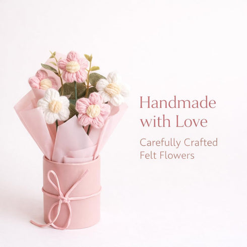 Artificial Crochet Flower Bouquet, Pink Daisy, Pack of 1