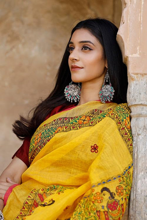 Vasthrlay Yellow Printed Unstitched Saree