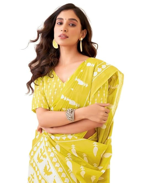 Siril Women'S Pure Cotton Saree | Printed Saree With Unstitched Blouse Piece