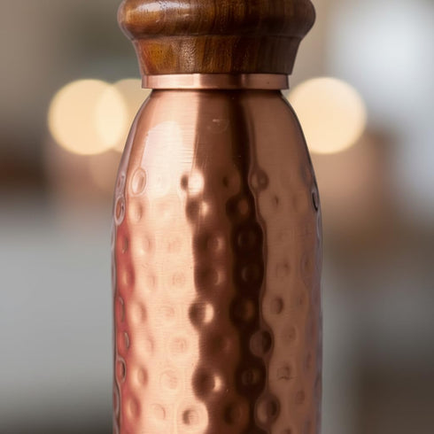 Pure Copper Water Bottle with Wooden Lid
