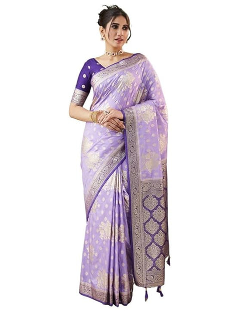 Vasthrlay Banarasi Jacquard Unstitched White Saree