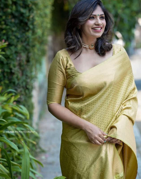 Vasthrlay Yellow Kanjivaram Wedding Saree