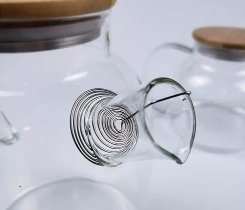 ZROY Enterprise Round Glass Tea Pot(Wooden Lid with Cup)