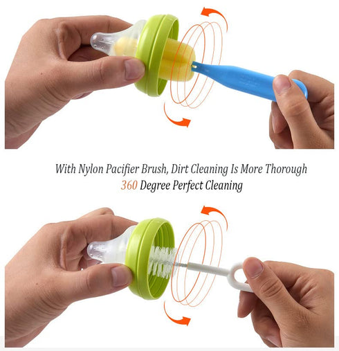 Syga Baby Milk Bottle Nipple Straw Brush Sponge Nylon Cleaning Brush Cleaner Bottle Tong Set