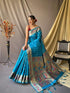 Vasthrlay Paithani Soft Lichi Silk Kanjivaram Blue Saree With Blouse Piece