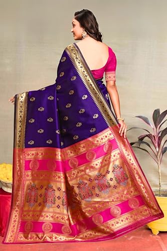 Vasthrlay Kanjivaram Nath Paithani Violet Pink Saree With Blouse Piece