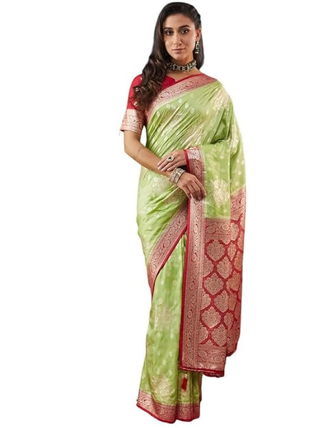 Vasthrlay Banarasi Jacquard Unstitched White Saree