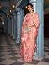 Vasthrlay Womens Kanjivaram Silk Pink Saree With Zari Woven With Blouse Piece