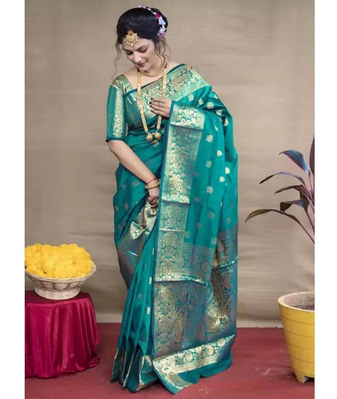 Vasthrlay Kanjivaram Wedding Banarasi Vruksh 50 Saree With Blouse Piece