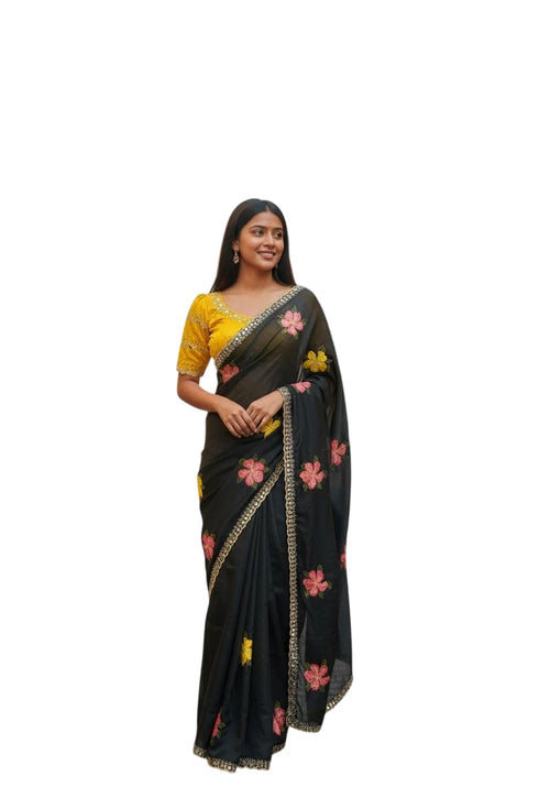 Vasthrlay Vichitra Embroidery Brown Black