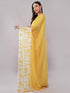 Vasthrlay Yellow Linen Floral | Striped | Check Design Printed Saree With Solid Unstitched Linen Blouse Piece