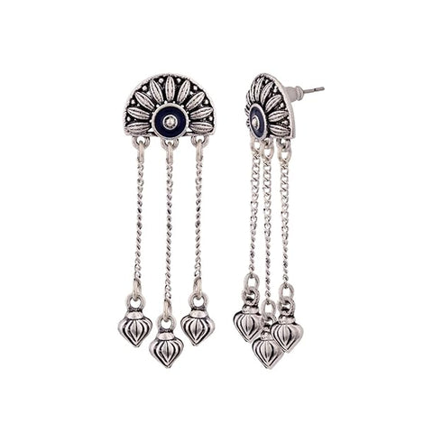 Voylla Oxidised Silver-Plated Mandala Half Moon Tassel Earrings for Women & Girls