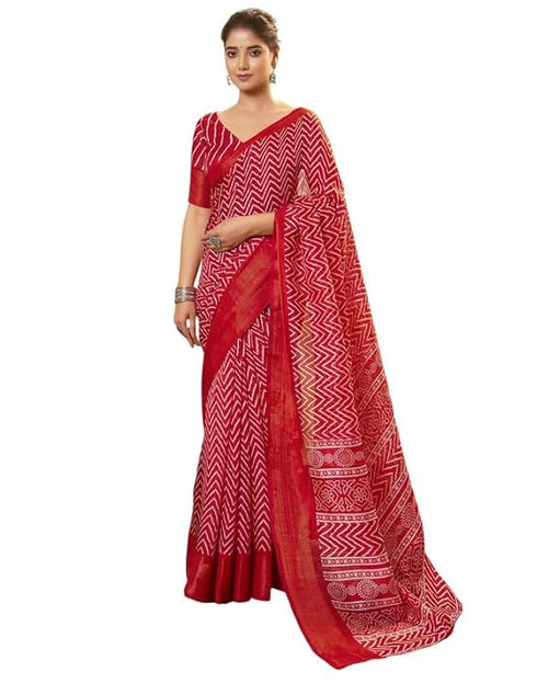 Vasthrlay Geometric Printed Unstitched Red Saree
