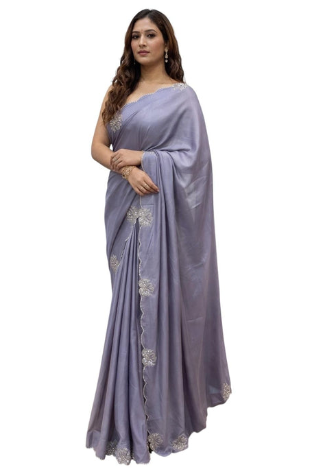 Vasthrlay Purple Border Unstitched Saree