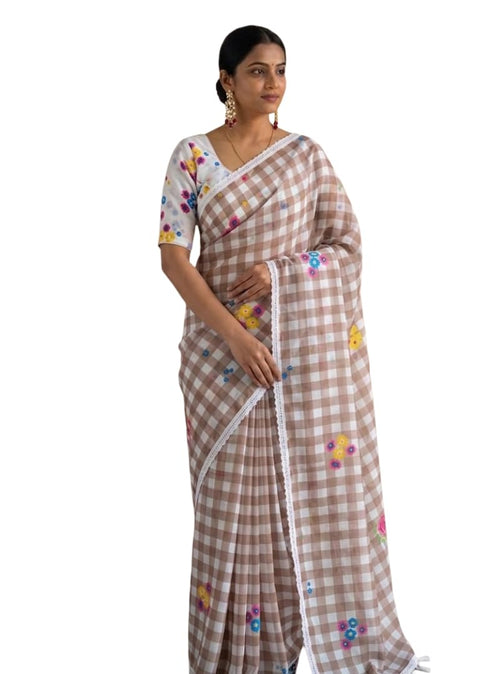 Vasthrlay Checks Floral Tassel Lightweight