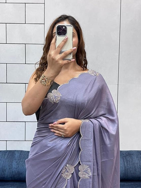 Vasthrlay Purple Border Unstitched Saree