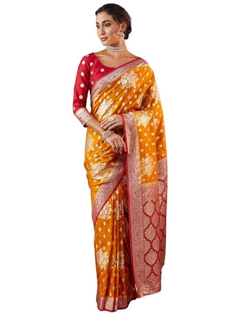 Vasthrlay Banarasi Jacquard Unstitched White Saree