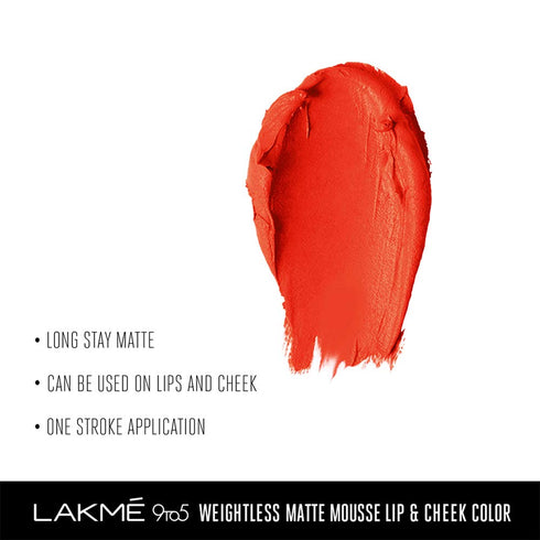 Lakme 9 to 5 Weightless Mousse Lip & Cheek Color | Tangerine Fluff